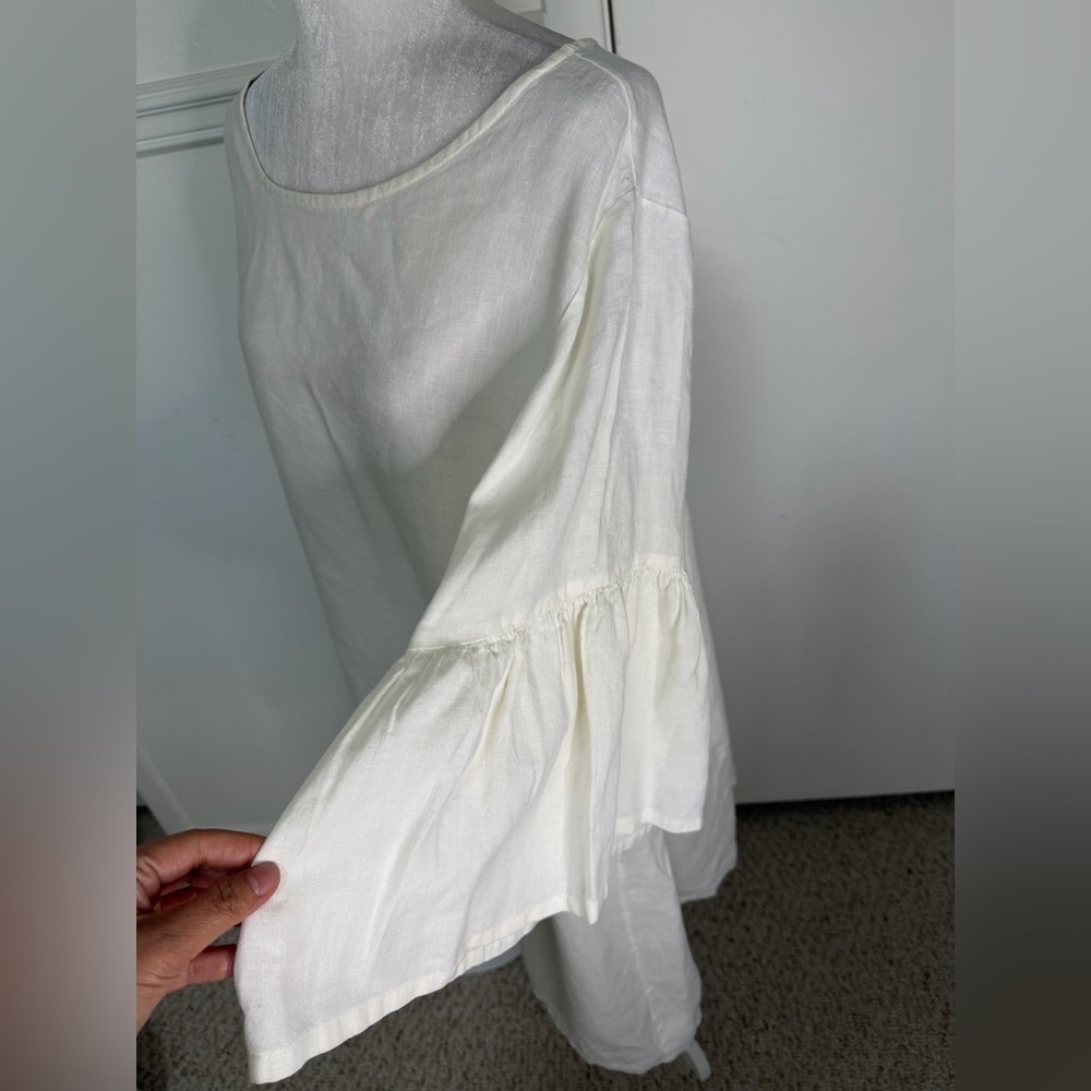 Bryn Walker 100% Linen White Diego Bell Sleeve Lagenlook Blouse Sz XL - Picture 2 of 9